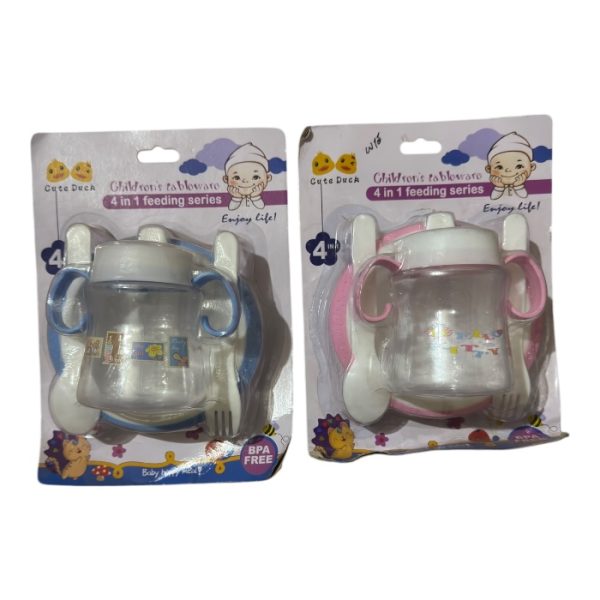 4-in-1 Baby Feeder Tableware Set – Bottle, Plate, Spoon & Fork