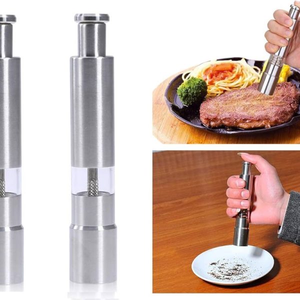 Thumb Push Salt & Pepper Mill – Stainless Steel & Acrylic Grinder