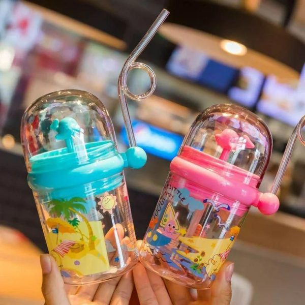 Kids Dolphin Waterfall Water Bottle with Straw