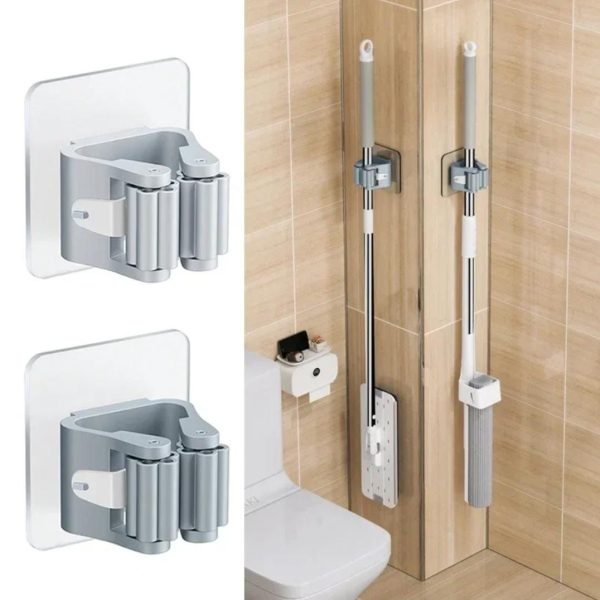 Mop Hook & Broom Clamp Holder – No-Punch Wall Shelf