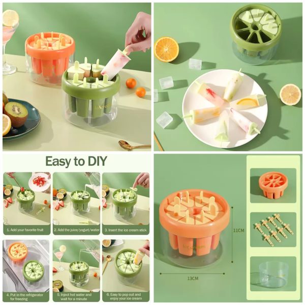 8-Piece Reusable Ice Cream Mold Set – DIY Popsicle Maker