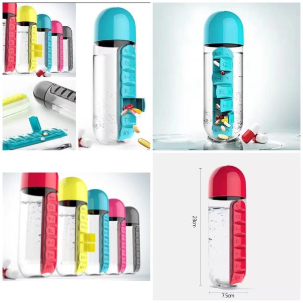 Portable Water Bottle with Pill Box – 600ml