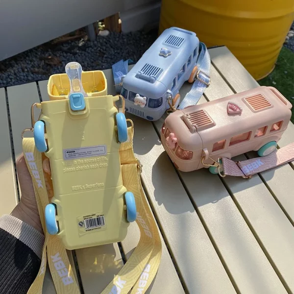 Cute Bus-Shaped Water Bottle for Kids – 500ml with Straw